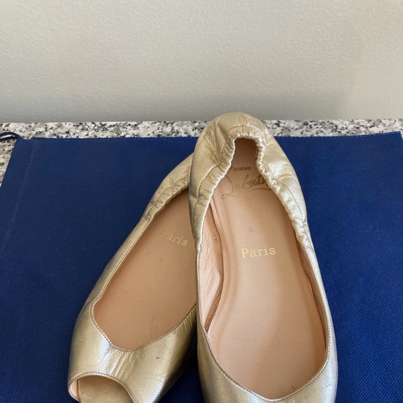CHRISTIAN LOUBOUTIN SZ36 GOLD PEEP TOE BALLET FLAT